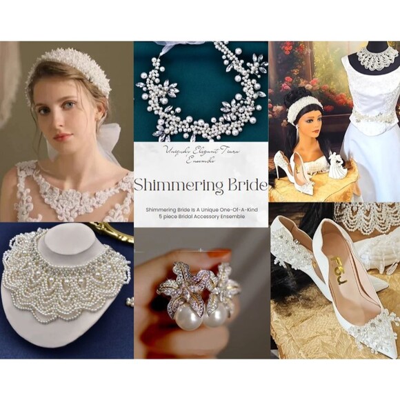 Shimmering Bride is a Unique One-Of-A-Kind  5-piece Bridal Headpiece Ensemble